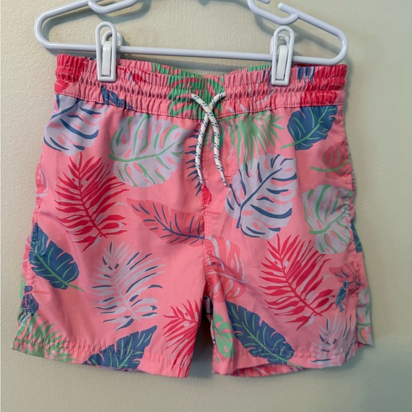 The Beaufort Bonnet Company Tropical Pink Leaf Print Swim Trunks - Picture 1 of 5